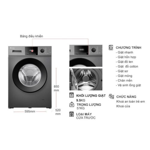 Máy Giặt Casper Inverter 9.5 Kg WF-95VG5 cửa trước 4 kich thuoc may giat casper inverter 9 5 kg wf 95vg5 cua truoc