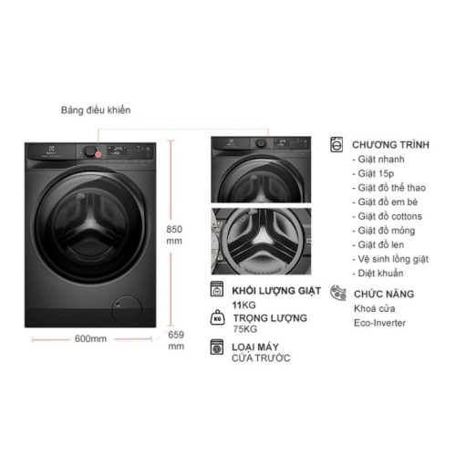 Máy Giặt Electrolux Inverter 11 Kg EWF1143R7SC cửa trước 5 kich thuoc may giat electrolux inverter 11 kg ewf1143r7sc cua truoc