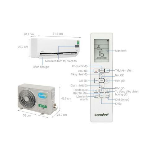 Máy lạnh Comfee Inverter 1.5 HP CFS-13VGP/VGD 5 kich thuoc may lanh comfee inverter 1.5 hp cfs 13vgpvgd