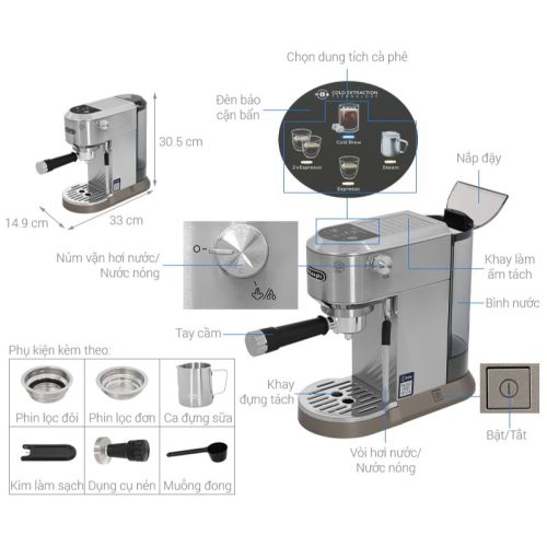 kich thuoc may pha ca phe delonghi ec890 m