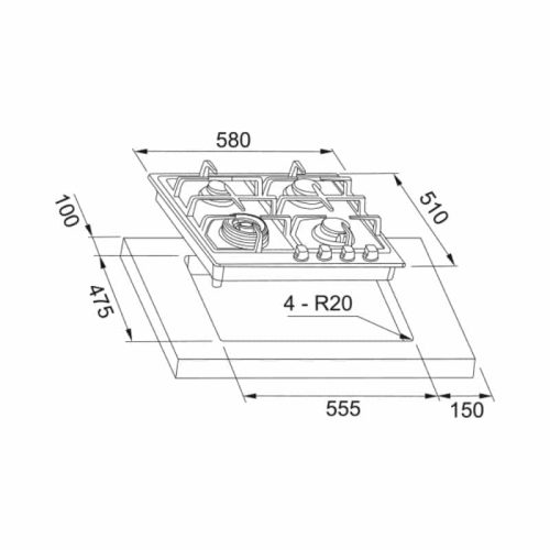 Bếp gas âm tủ FRANKE FS6416 106.0534.909 3 kich thuoc bep gas am tu franke fs6416 106 0534 909