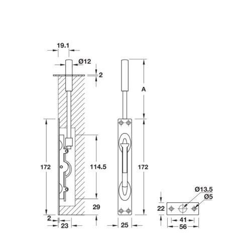 kich thuoc chot am 105mm inox mo hafele 911.81.165