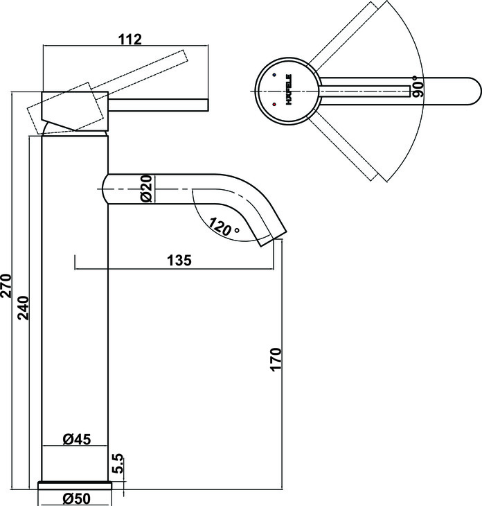 Vòi trộn lavabo Hafele Retro 170 CP 589.15.011 Vòi trộn lavabo Hafele Retro 170 CP 589.15.011