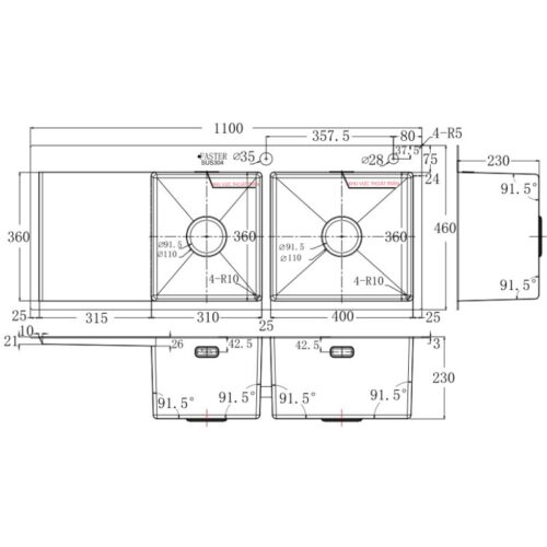 Kích thước chậu rửa bát Faster FS11046HLS