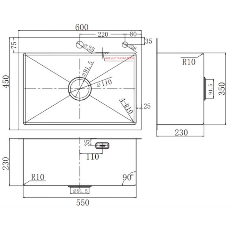 Kích thước chậu rửa bát Faster FS6045HM Kích thước chậu rửa bát Faster FS6045HM
