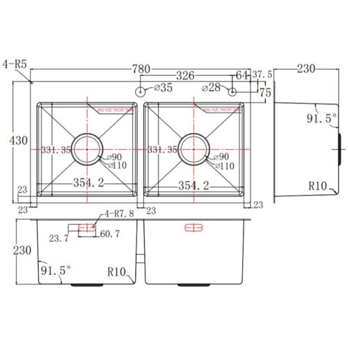 Kích thước chậu rửa bát Faster FS7843HMS