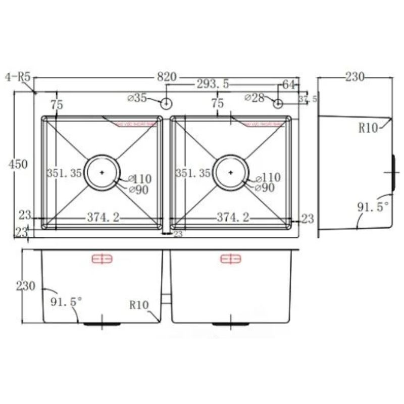 Kích thước chậu rửa bát Faster FS8245HA Kích thước chậu rửa bát Faster FS8245HA