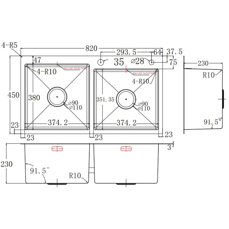 Kích thước chậu rửa bát Faster FS8245HSS Kích thước chậu rửa bát Faster FS8245HSS