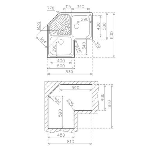 Chậu rửa Teka ANGULAR 2B S/ST 3 Kích thước chậu rửa Teka ANGULAR 2B S/ST