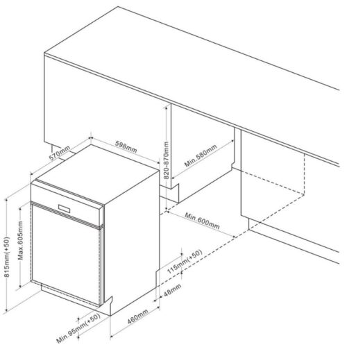 Kích thước máy rửa bát âm Brandt VH1772X