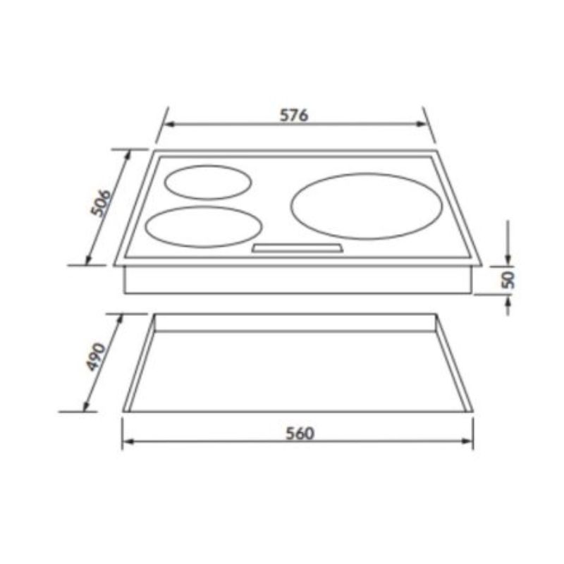 Kích thước bếp điện 3 vùng nấu Rosieres RVEF633INK Kích thước bếp điện 3 vùng nấu Rosieres RVEF633INK