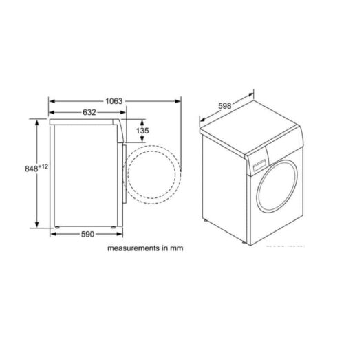 Máy giặt quần áo Bosch WVG30462SG 5 Kích thước máy giặt quần áo Bosch WVG30462SG
