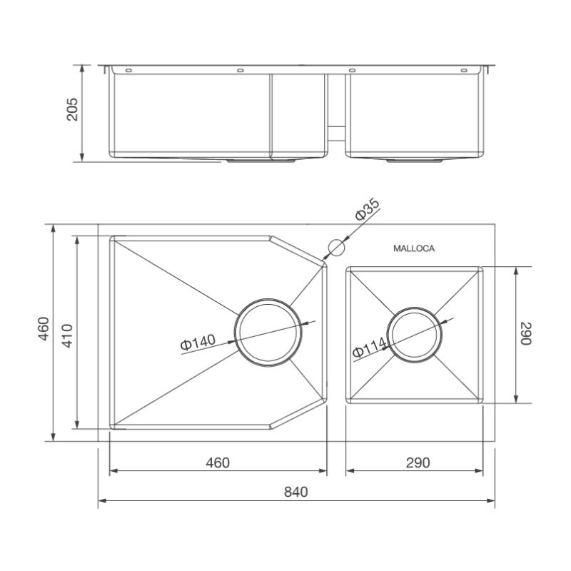 Kích thước chậu rửa bát Malloca MS 610A Kích thước chậu rửa bát Malloca MS 610A