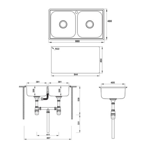 Chậu rửa chén bát Hafele CLAUDIUS HS-SD8648 567.20.493 3 Kích thước chậu rửa chén bát Hafele CLAUDIUS HS-SD8648 567.20.493