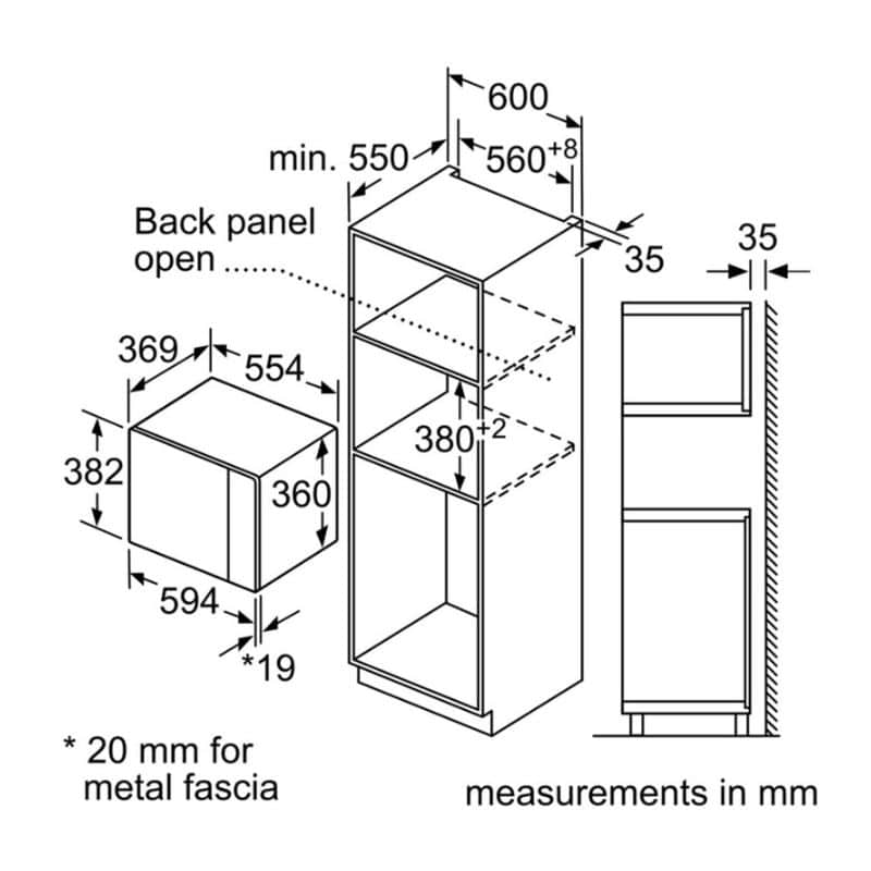 Kích thước Lò vi sóng Bosch BEL554MS0B Kích thước Lò vi sóng Bosch BEL554MS0B