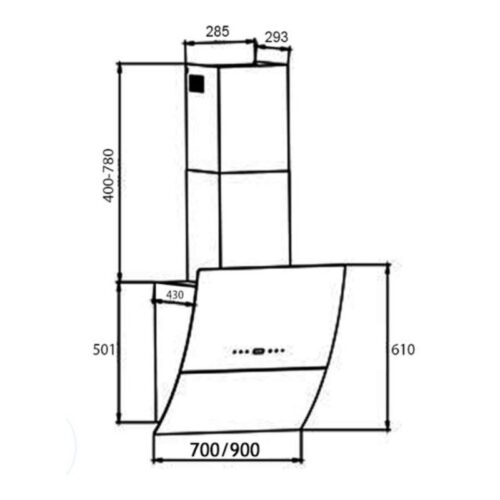 Kích thước máy hút mùi Kocher K-2080E (90cm)