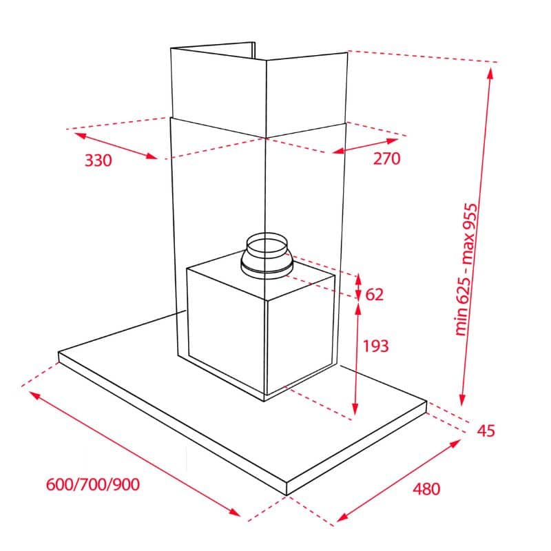 Kích thước của Máy hút mùi TEKA DSJ 750 Kích thước của Máy hút mùi TEKA DSJ 750