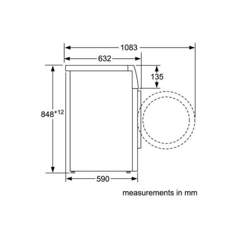Kích thước máy sấy quần áo Bosch WTW87561SG Kích thước máy sấy quần áo Bosch WTW87561SG