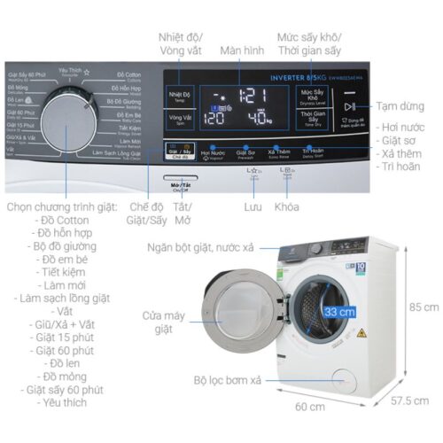 Máy giặt sấy Electrolux EWW8023AEWA 6 Kích thước máy giặt sấy Electrolux EWW8023AEWA