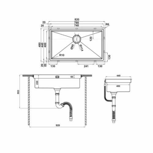 Chậu rửa bát Hafele HS21-SSN1S90 567.94.020 4 Kích thước chậu rửa bát Hafele HS21-SSN1S90