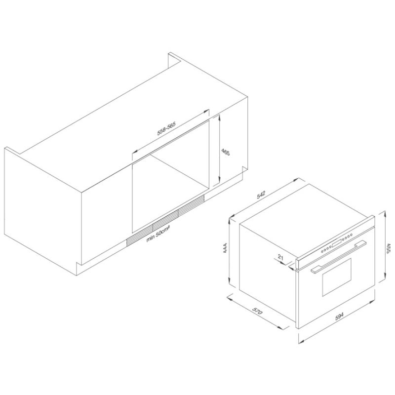 Kích thước lò nướng Malloca MOV35 – IX03 (kính trắng) Kích thước lò nướng Malloca MOV35 – IX03 (kính trắng)