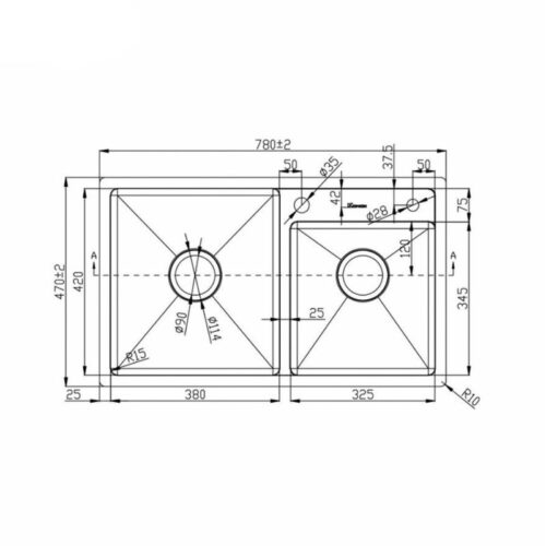 Chậu rửa bát Konox Overmount Sink KN7847DO 3 Kích thước hậu rửa bát Konox Overmount Sink KN7847DO