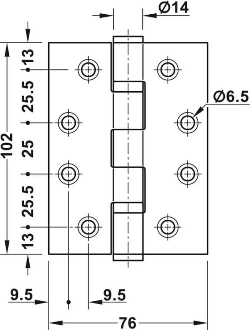 Bản lề lá 2 vòng bi 120Kg Hafele 926.98.049 3 Kích thước của Bản lề lá 2 vòng bi 120Kg Hafele 926.98.049