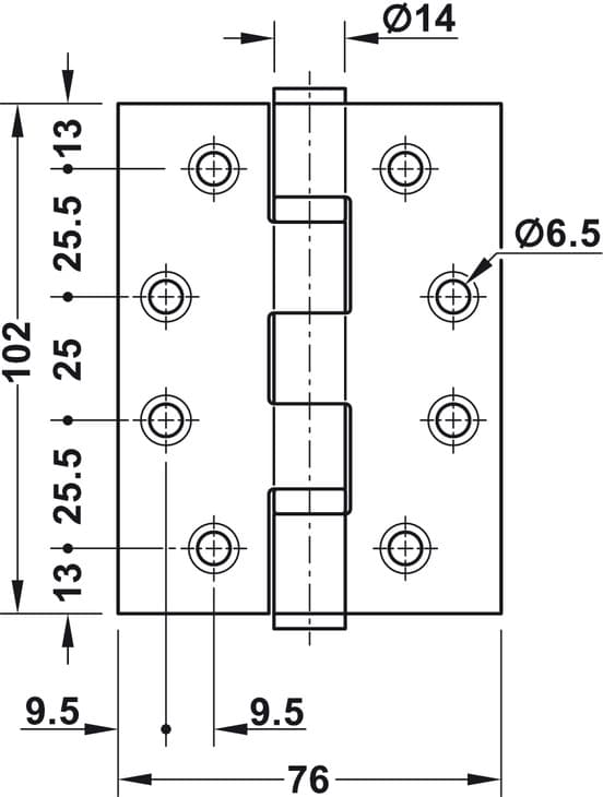 Kích thước của Bản lề lá 2 vòng bi 120Kg Hafele 926.98.049 Kích thước của Bản lề lá 2 vòng bi 120Kg Hafele 926.98.049