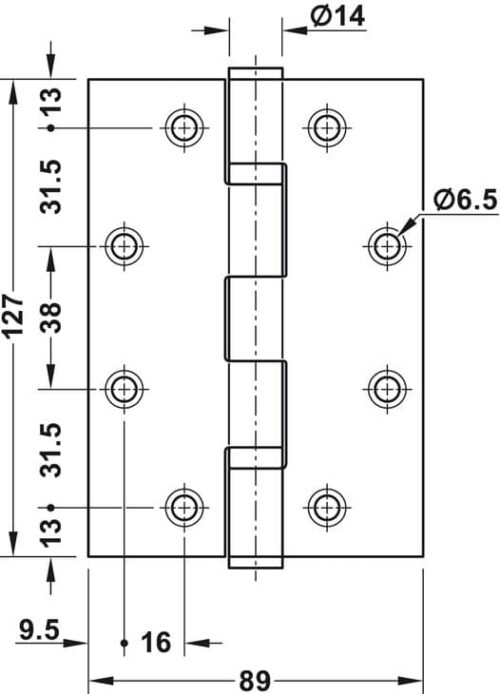 Bản lề lá 2 vòng bi 120Kg Hafele 926.98.138 3 Kich thước của Bản lề lá 2 vòng bi 120Kg Hafele 926.98.138