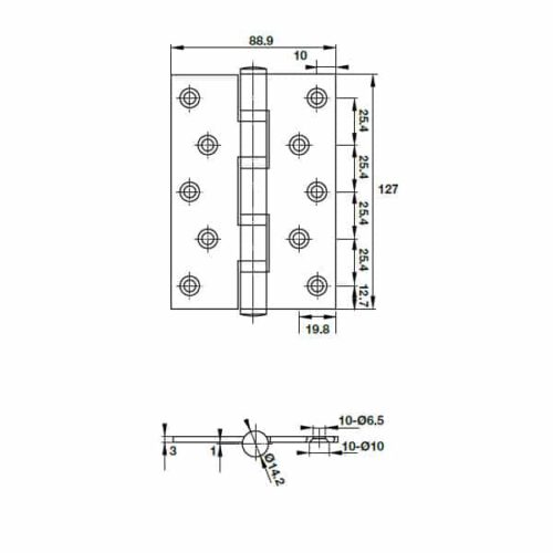 Bản lề lá 4 vòng bi 80Kg Hafele 926.25.208 3 Kích thước của Bản lề lá 4 vòng bi 80Kg Hafele 926.25.208