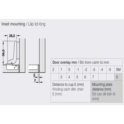Bản lề Metalla A lọt lòng Hafele 315.31.552 3 Kích thước của Bản lề Metalla A lọt lòng Hafele 315.31.552