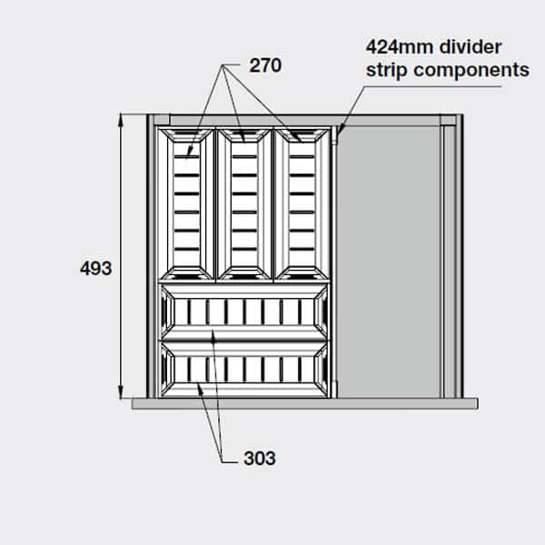 Kích thước của Bộ khay chia ngăn kéo bằng inox Hafele 552.52.891 Kích thước của Bộ khay chia ngăn kéo bằng inox Hafele 552.52.891