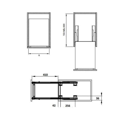 Bộ rổ dao thớt, chai lọ Sonata Hafele 549.20.213 mạ chrome 3 Kích thước của Bộ rổ dao thớt, chai lọ Sonata Hafele 549.20.213 mạ chrome