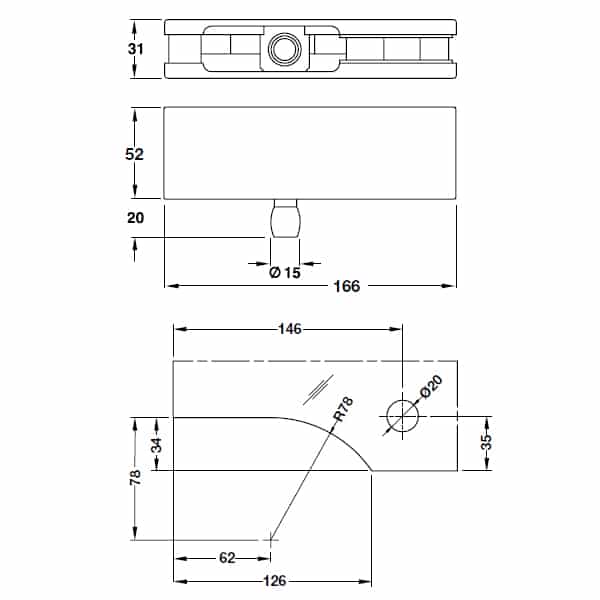 Kích thước của Kẹp kính trên khung Inox bóng Hafele 981.00.651 Kích thước của Kẹp kính trên khung Inox bóng Hafele 981.00.651