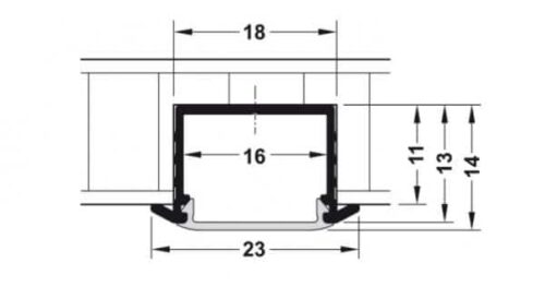 Kích thước của Nắp che cho thanh dẫn đèn Led lắp âm Hafele 833.72.854