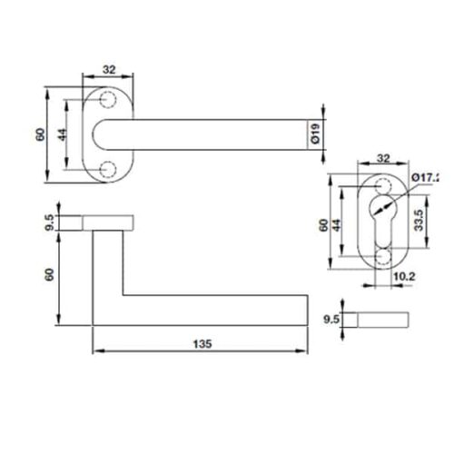 Tay nắm gạt có nắp che Inox 304 Hafele 903.80.004 3 Kích thước của Tay nắm gạt có nắp che Inox 304 Hafele 903.80.004