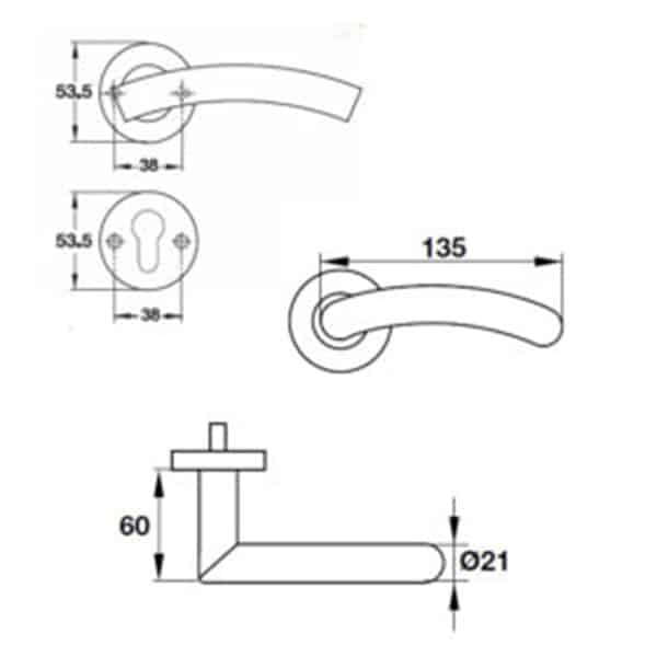 Kích thước của Tay nắm gạt cửa phòng Hafele 903.92.408 Kích thước của Tay nắm gạt cửa phòng Hafele 903.92.408