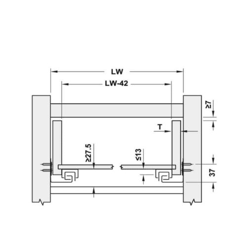 Ray âm EPC Evo 500mm giảm chấn Hafele 433.32.075 4 Thiết kế của Ray âm giảm chấn toàn phần Hafele 433.32.075