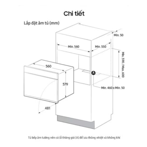 Kích thước lắp đặt lò nướng âm tủ 76 lít Samsung Bespoke NV7B6675CAA/SV