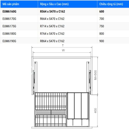 Kích thước giá bát đĩa Eurogold EUM6190G