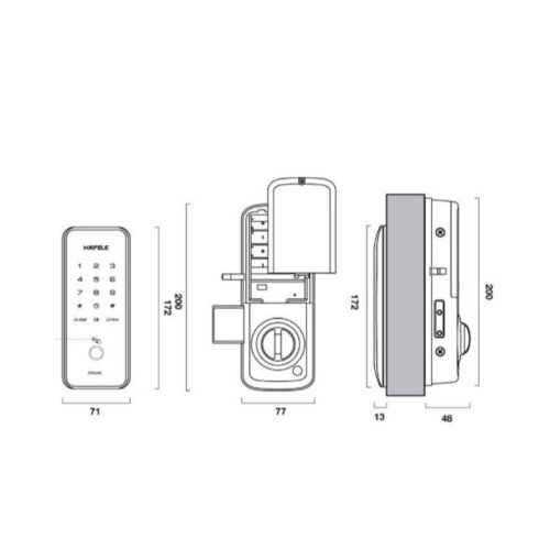 Kich thuoc khoa dien tu hafele digital door lock er5100 with batt 912 20 224
