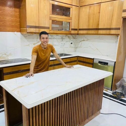 Đá bàn bếp nhân tạo Trắng vệt nắng