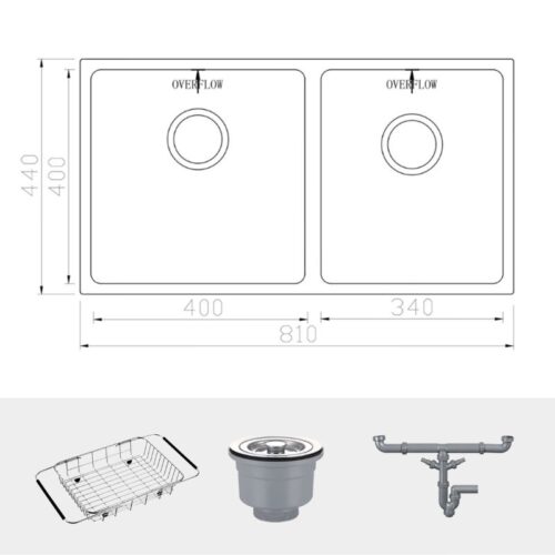 Chậu rửa bát inox 2 hố Konox Cube 8144DU 4 Chi tiết chậu rửa bát inox 2 hố Konox Cube 8144DU