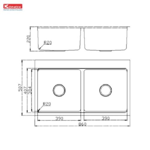 Chậu rửa bát chống xước Konox Top Mount Sink KN8651TD Dekor Basic 4 Kích thước chậu rửa bát chống xước Konox Top Mount Sink KN8651TD Dekor Basic