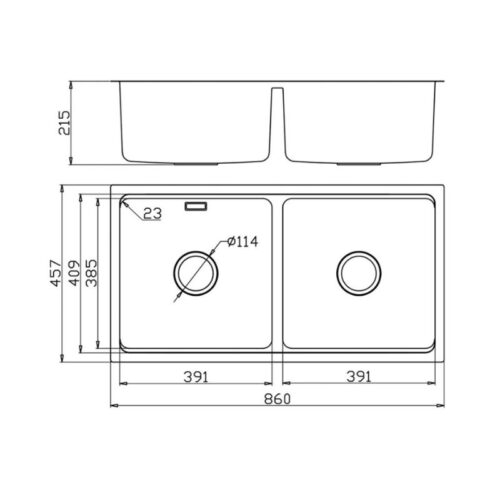 Chậu rửa bát Konox chống xước Undermount Sink KN8646DU Dekor Basic 3 Kích thước chậu rửa bát Konox chống xước Undermount Sink KN8646DU Dekor Basic