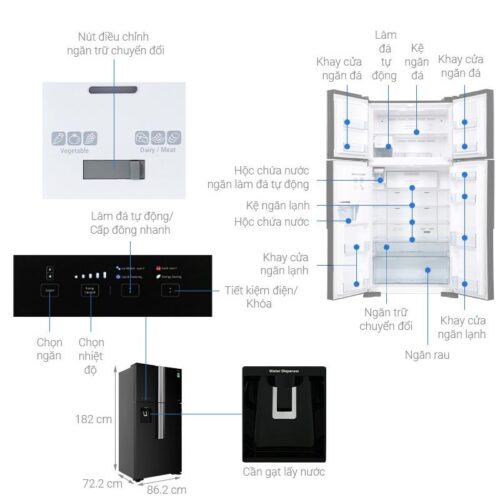 Tủ lạnh 4 cánh Inverter 540 lít Hitachi FW690PGV7X GBK 5 Bảng điều khiển tủ lạnh 4 cánh Inverter 540 lít Hitachi FW690PGV7X GBK