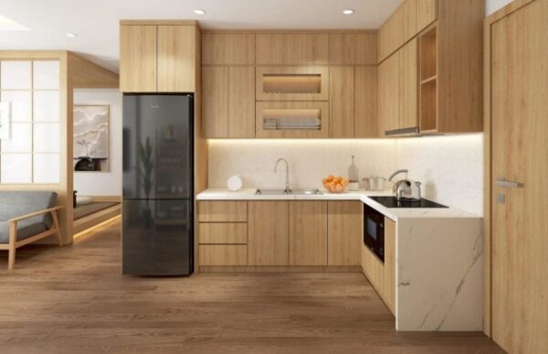Tủ bếp Melamine An Cường có vân gỗ tự nhiên tinh tế không khác gì gỗ thật
