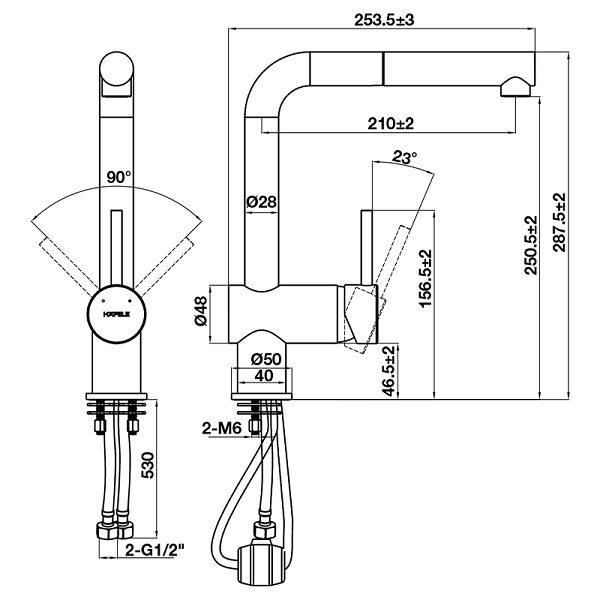 Kích thước Vòi rửa bát Hafele HT21-GH1P254 577.55.290 màu kem