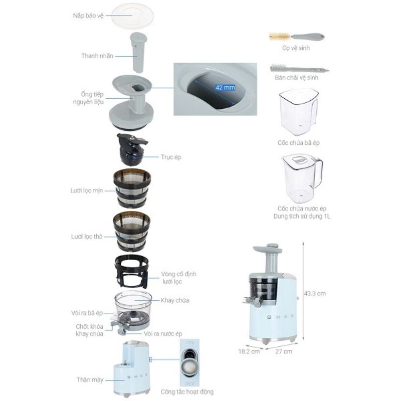 Chi tiết máy ép chậm Hafele Smeg SJF01PBEU 535.43.628 Chi tiết máy ép chậm Hafele Smeg SJF01PBEU 535.43.628