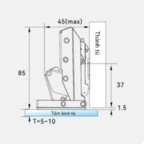 Bản lề cong lắp lọt lòng Capella kính cao cấp GrandX XC.G3 3 Kích thuớc bản lề cong lắp lọt lòng Capella kính cao cấp GrandX XC.G3